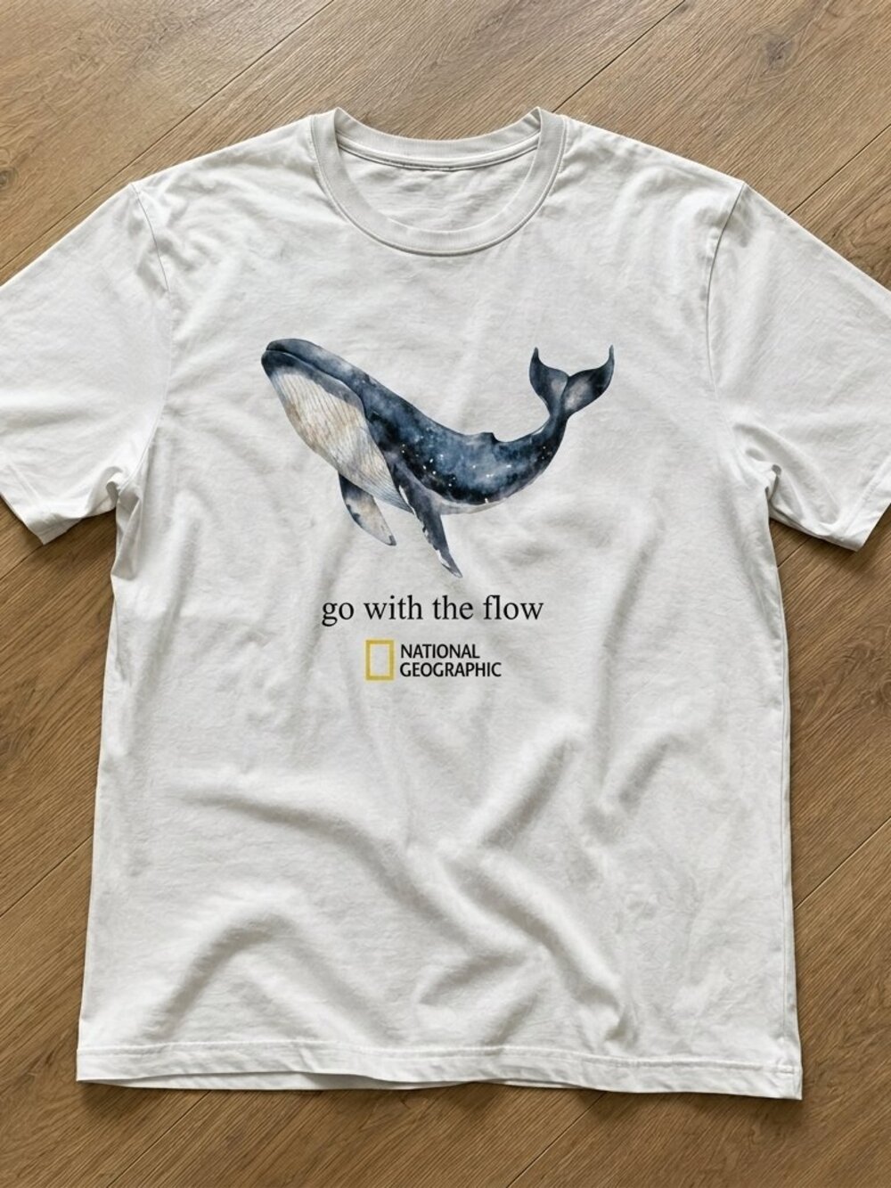 National Geographic Whale Graphic T-Shirt White “Go With The Flow” Tee Unisex